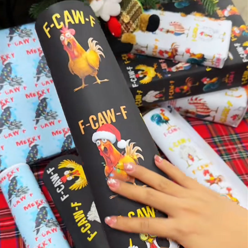 🎄 “F-CAW-F” Funny Chicken Christmas Wrapping Paper 🐔✨