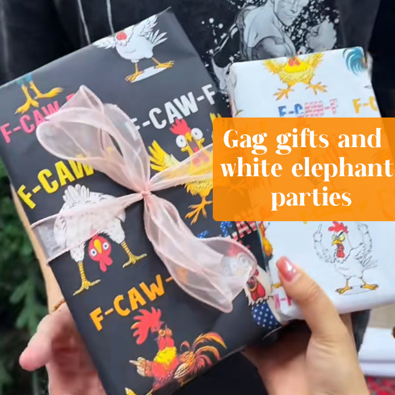 🎄 “F-CAW-F” Funny Chicken Christmas Wrapping Paper 🐔✨