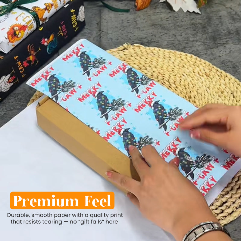 🎄 “F-CAW-F” Funny Chicken Christmas Wrapping Paper 🐔✨