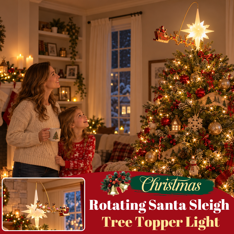 Rotating Santa Sleigh Tree Topper Light