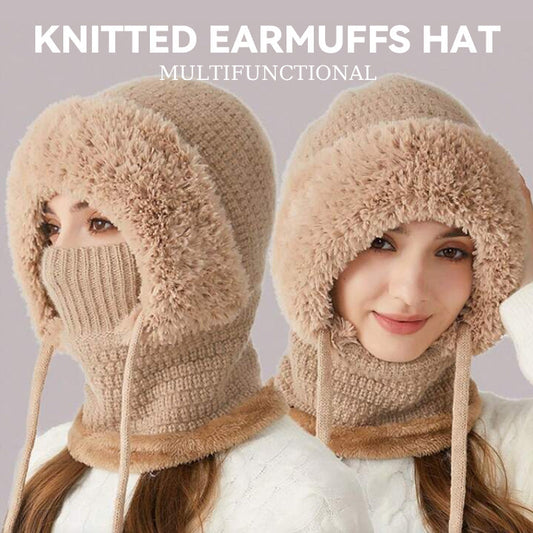 Multifunctional knitted earmuffs hat