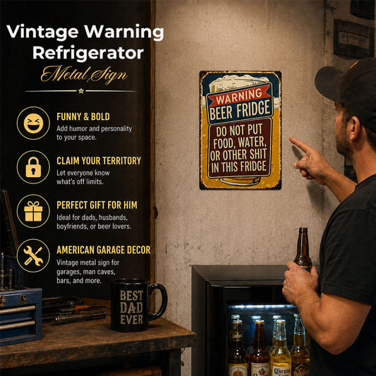 Vintage Warning Refrigerator Metal Sign ⚠🧲✨