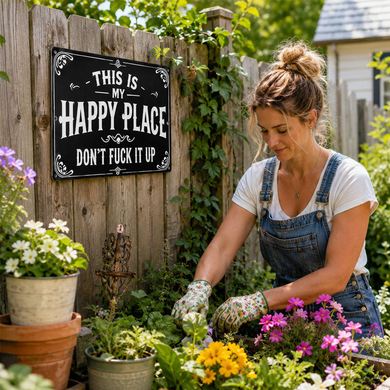 My Happy Place Warning Metal Sign