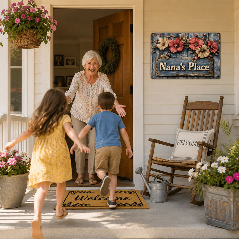 Welcome to Nana's Place: Charming Floral Garden Sign & Home Accent