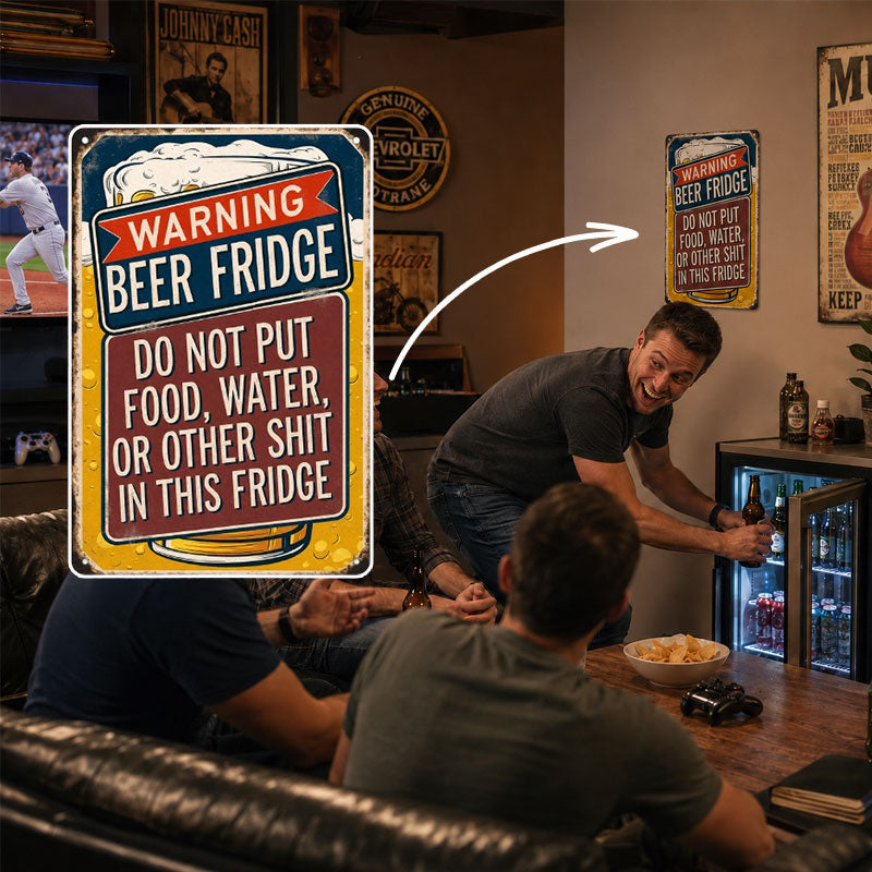 Vintage Warning Refrigerator Metal Sign ⚠🧲✨