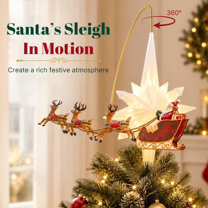 Rotating Santa Sleigh Tree Topper Light