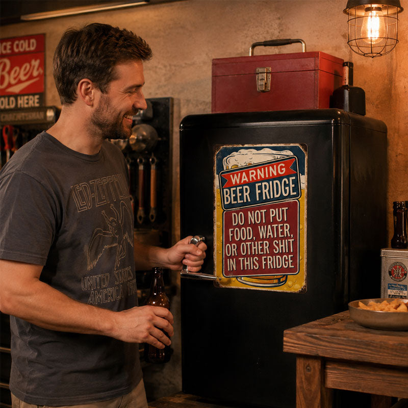 Vintage Warning Refrigerator Metal Sign ⚠🧲✨