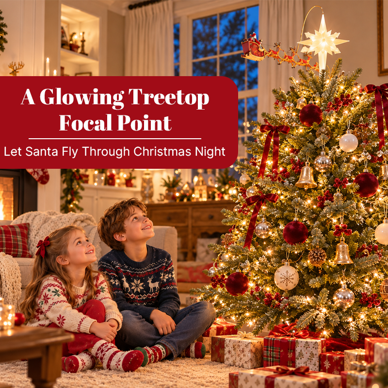Rotating Santa Sleigh Tree Topper Light