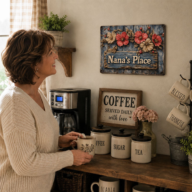 Welcome to Nana's Place: Charming Floral Garden Sign & Home Accent