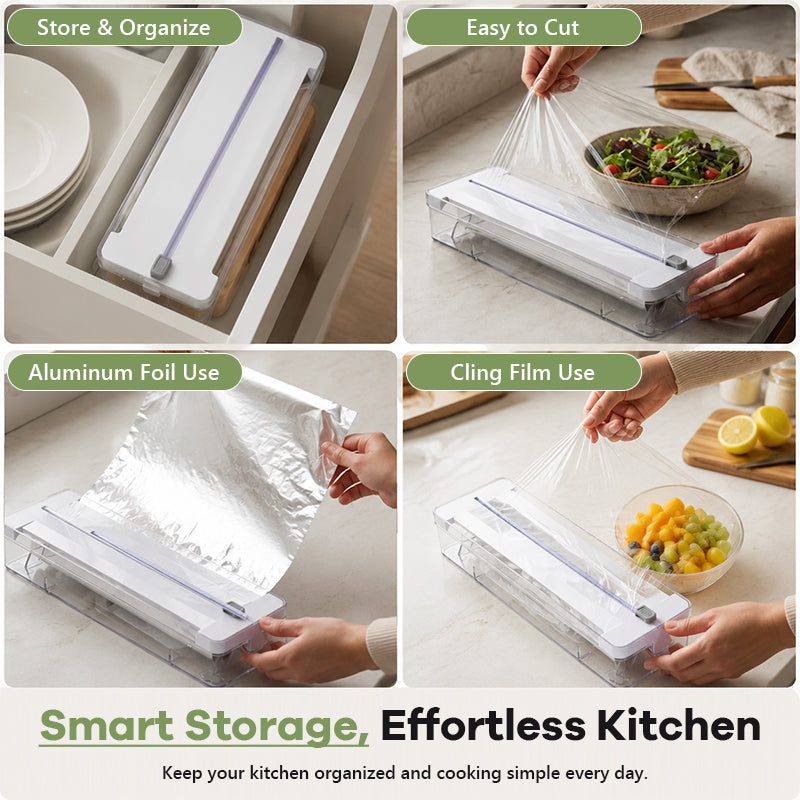 Kitchen Aluminum Foil Paper Plastic Wrap Storage Cutting Box