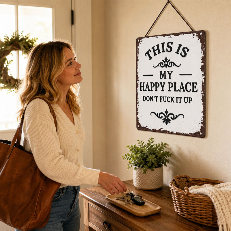 Vintage Happy Place Porch Sign