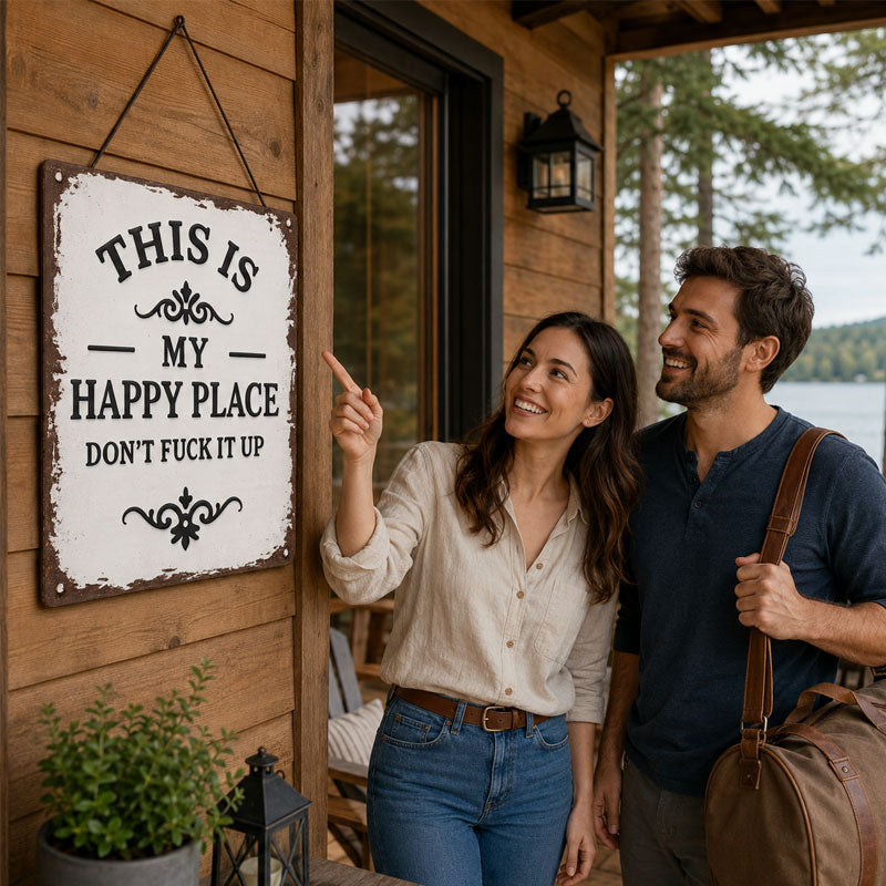 Vintage Happy Place Porch Sign