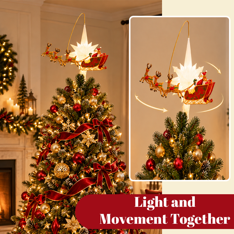Rotating Santa Sleigh Tree Topper Light