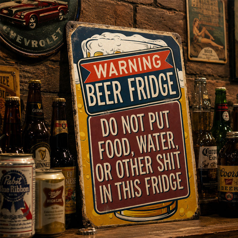Vintage Warning Refrigerator Metal Sign ⚠🧲✨