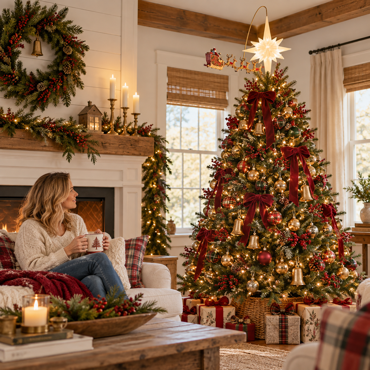 Rotating Santa Sleigh Tree Topper Light