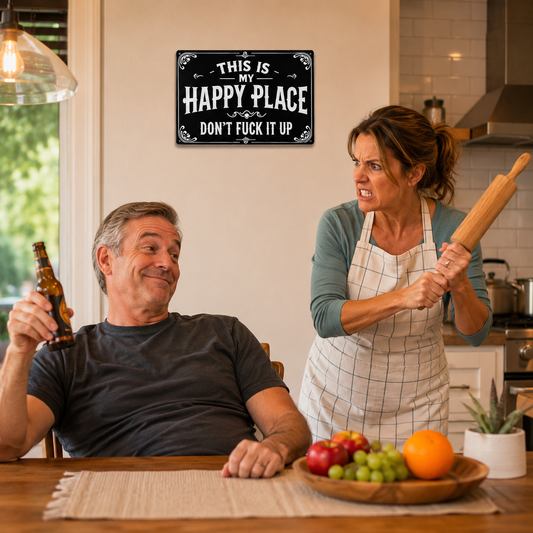 My Happy Place Warning Metal Sign