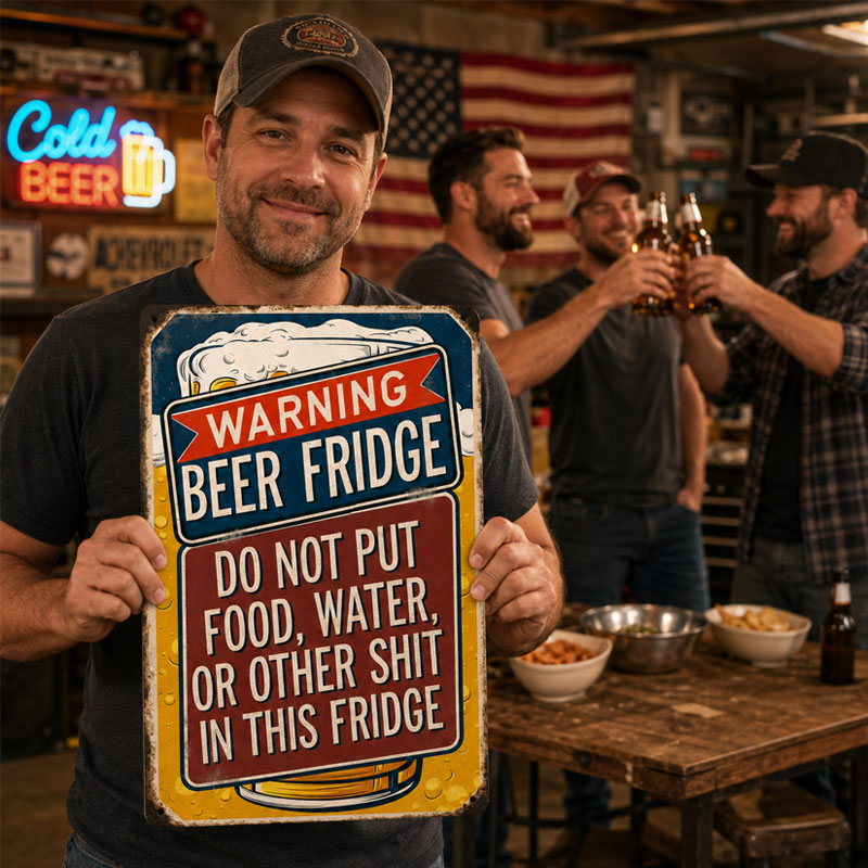 Vintage Warning Refrigerator Metal Sign ⚠🧲✨