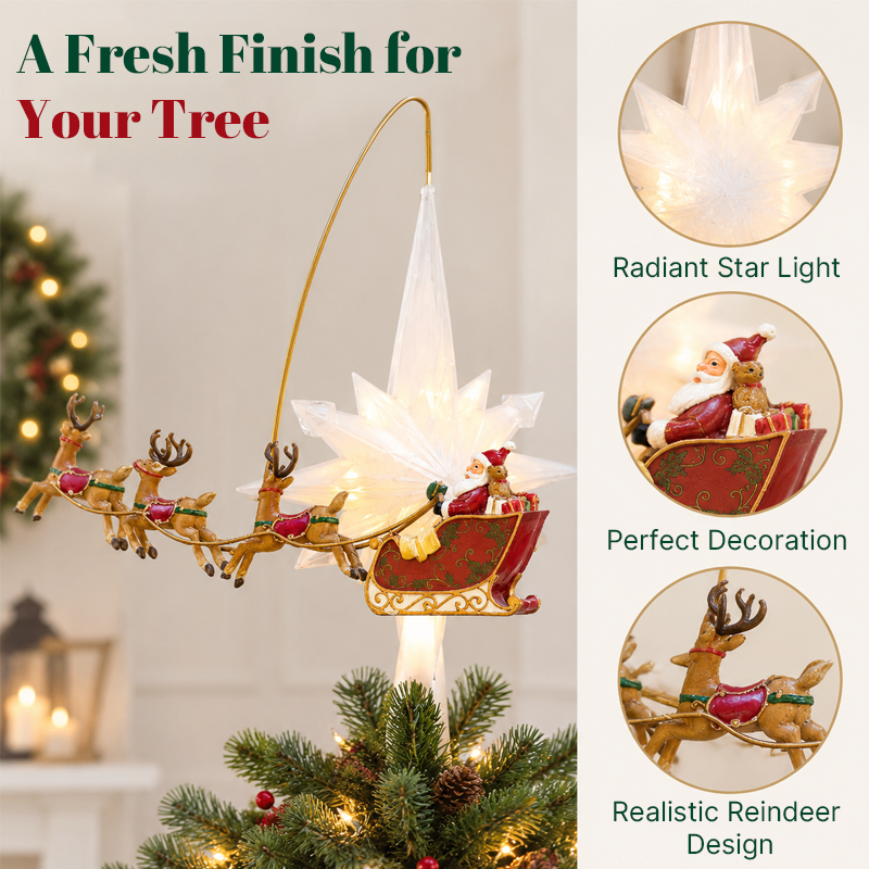 Rotating Santa Sleigh Tree Topper Light