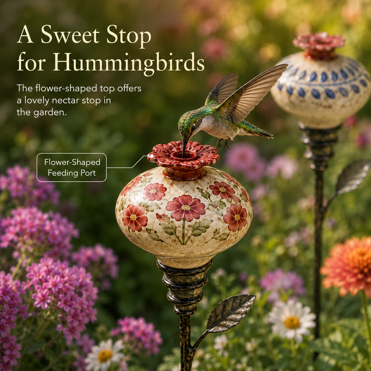 Vintage Hummingbird Garden Feeder Stake