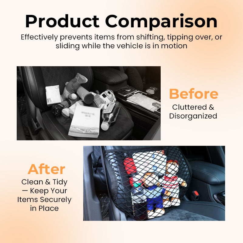 🚗Upgraded Car Seat Storage Mesh Net Organizer – Universal Front Seat Hanging Pocket for Bags, Bottles & Everyday Essentials