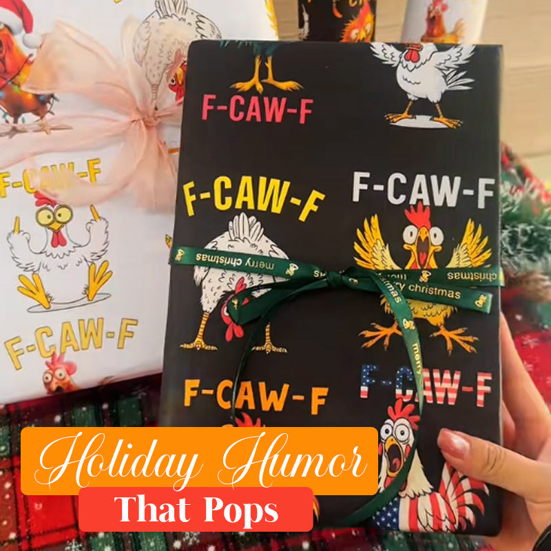 🎄 “F-CAW-F” Funny Chicken Christmas Wrapping Paper 🐔✨