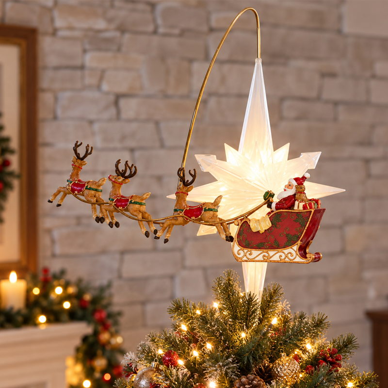 Rotating Santa Sleigh Tree Topper Light